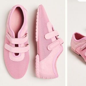 Anthropologie Cecilia New York pink Monroe mesh suede Velcro sneakers